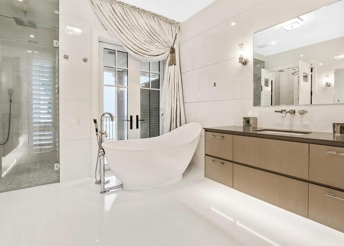 Bathroom with free-standing tub.